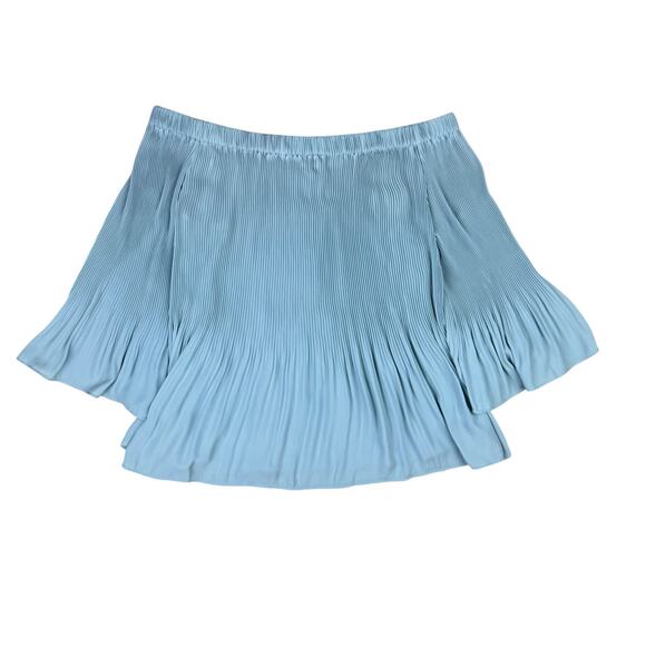 Vince Camuto Light Blue Accordion Pleated Off the Shoulder Bell Sleeve Blouse - Picture 10 of 12